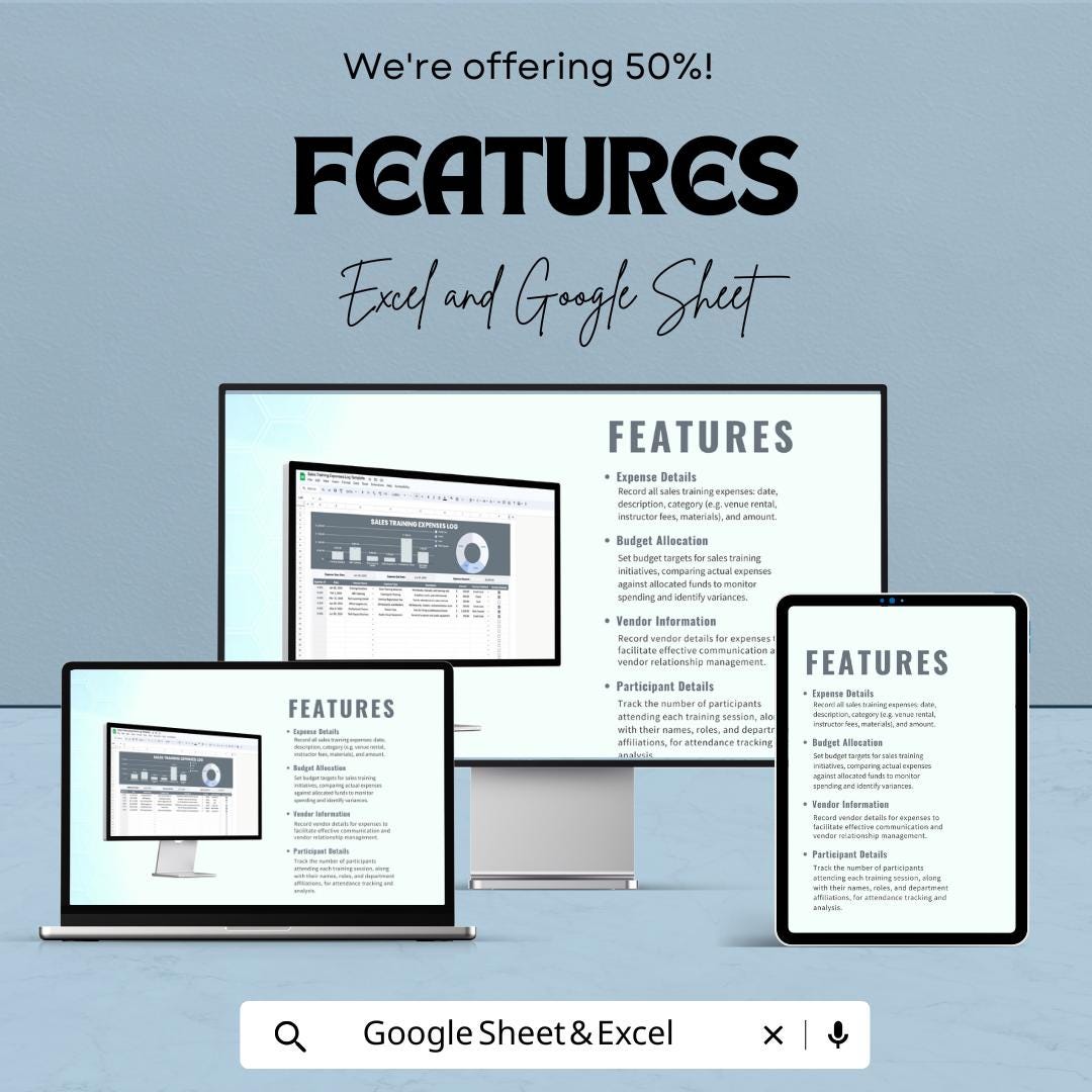 Sales Training Expenses Log Template | Sales Training Budget Tracker | Employee Training Cost Log | Training Expense Spreadsheet |