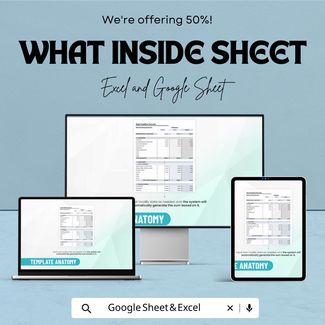 Basic Cashflow Forecast Template | Cash Flow Projection Spreadsheet | Budget and Expense Tracker | Excel and Google Sheets Finance Template