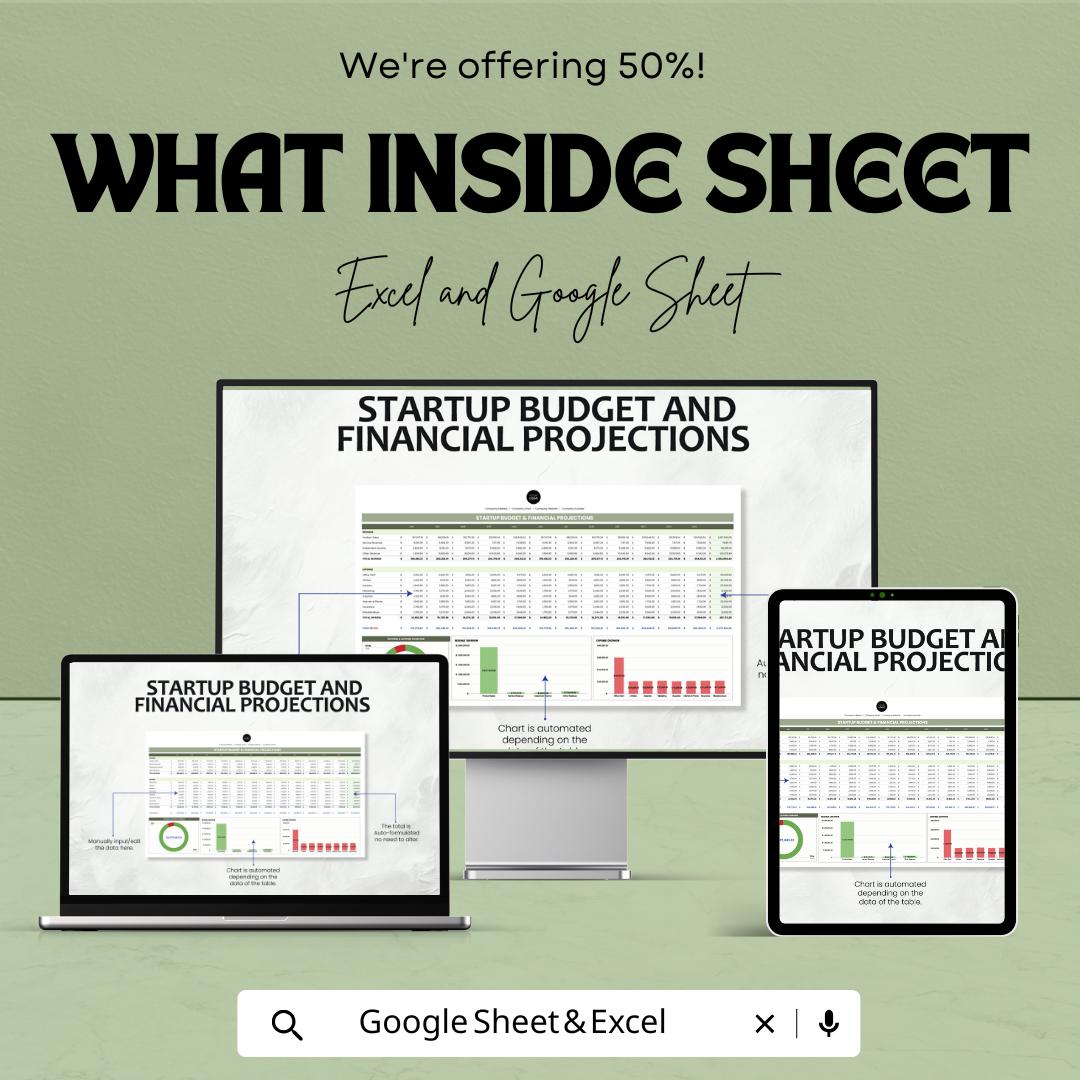 Startup Budget and Financial Projections Template | Excel & Google Sheets | Startup Planner, Business Forecast, Expense Tracker
