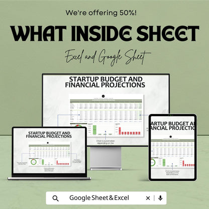 Startup Budget and Financial Projections Template | Excel & Google Sheets | Startup Planner, Business Forecast, Expense Tracker