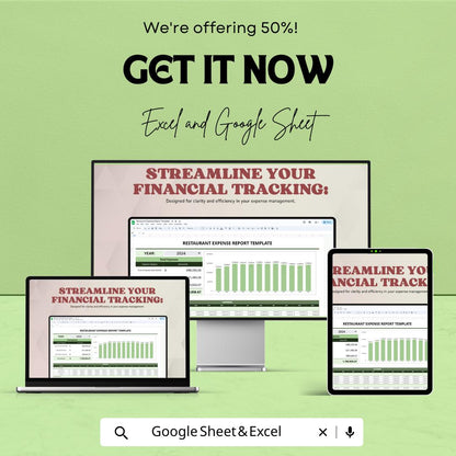 Restaurant Expense Report Template | Financial Tracking and Budget Management for Restaurants | Excel & Google Sheet Template