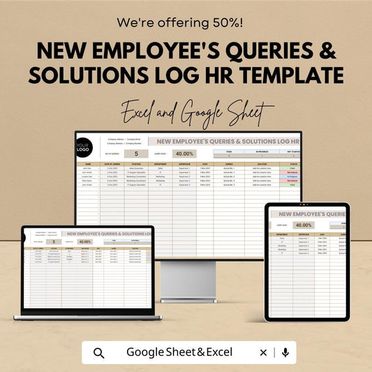 New Employee Queries Log, HR Onboarding Questions Tracker, Employee Support & Solutions Sheet