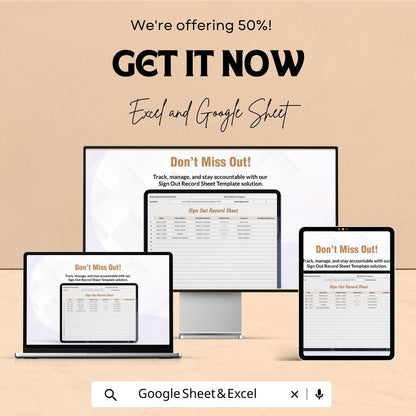 Sign Out Record Sheet | Excel and Google Sheets Template | Employee or Visitor Sign-Out Log | Accountability & Tracking Sheet
