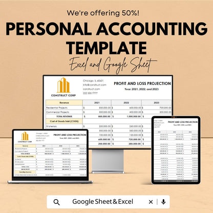 Profit and Loss Projection Template | P&L Statement Spreadsheet | Revenue and Expense Forecast | Business Finance Planner