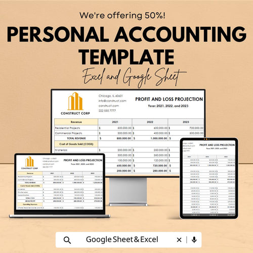 Profit and Loss Projection Template | P&L Statement Spreadsheet | Revenue and Expense Forecast | Business Finance Planner
