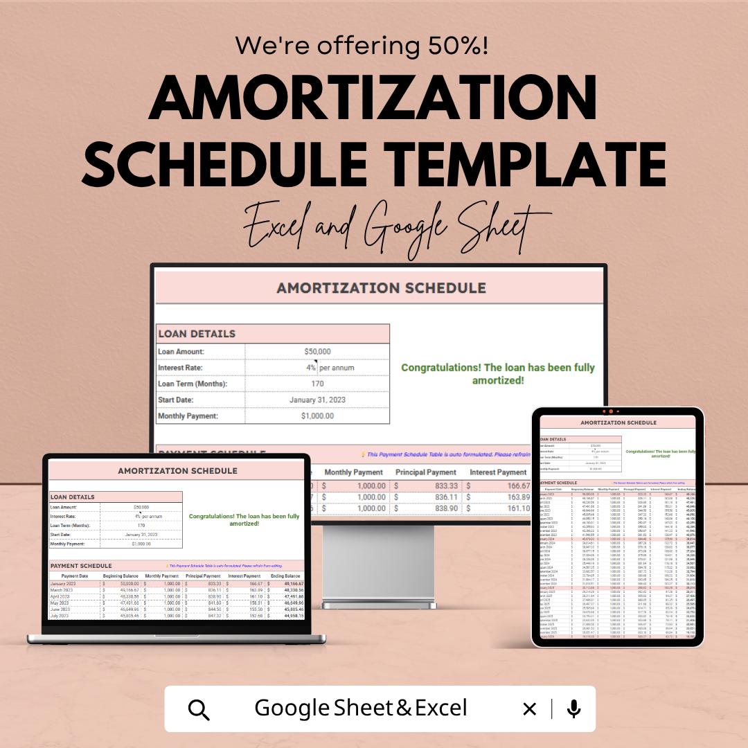 Amortization Schedule Template | Loan Payment Calculator | Mortgage Tracker Spreadsheet | Loan Repayment Sheet