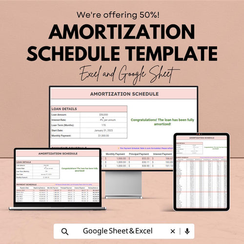 Amortization Schedule Template | Loan Payment Calculator | Mortgage Tracker Spreadsheet | Loan Repayment Sheet