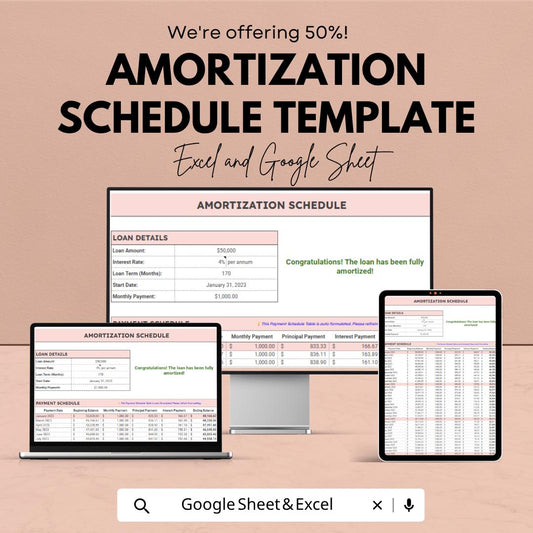 Amortization Schedule Template | Loan Payment Calculator | Mortgage Tracker Spreadsheet | Loan Repayment Sheet
