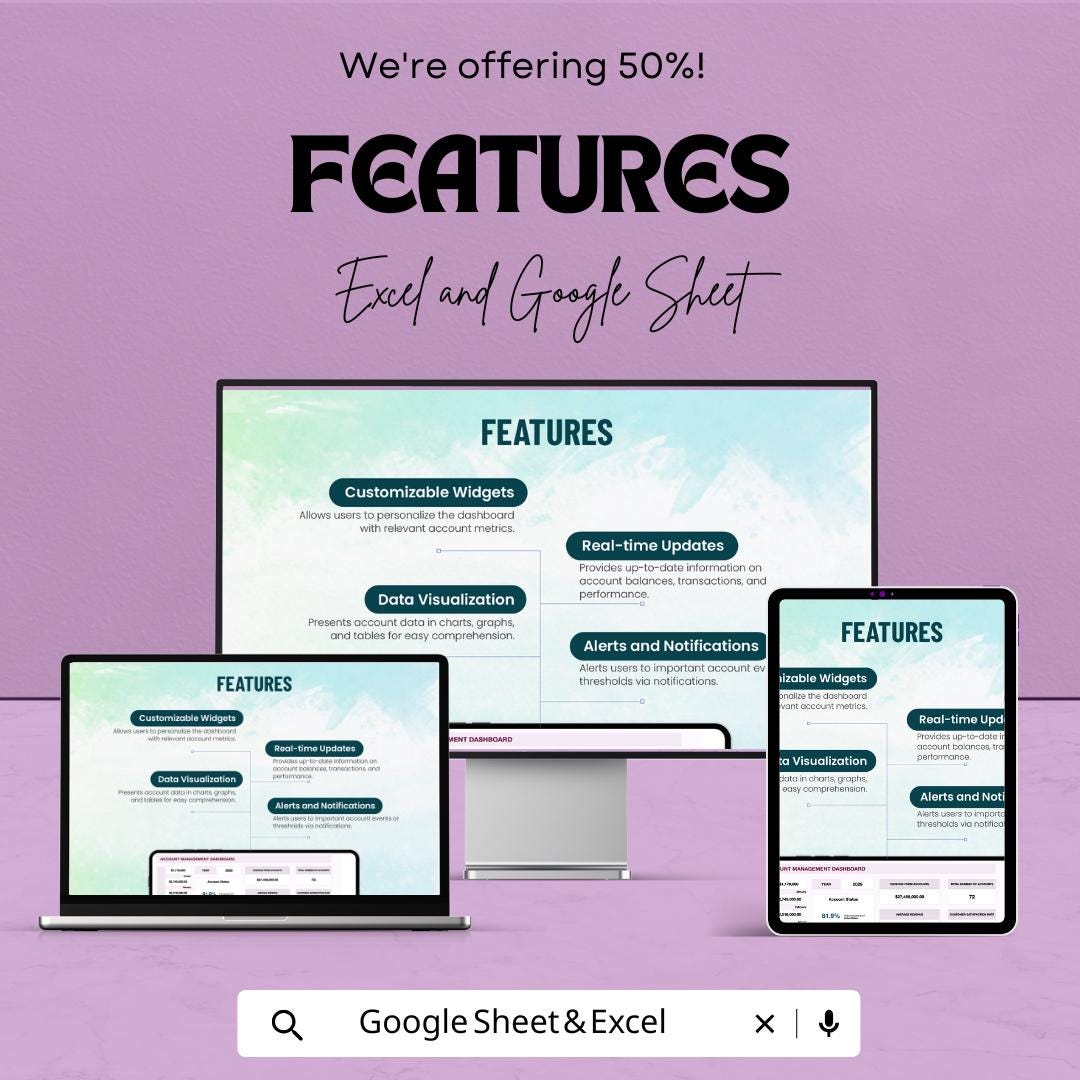 Account Management Dashboard | Google Sheet Template for Finance, Sales & Performance Tracking | Monitor Revenue and Accounts Effectively