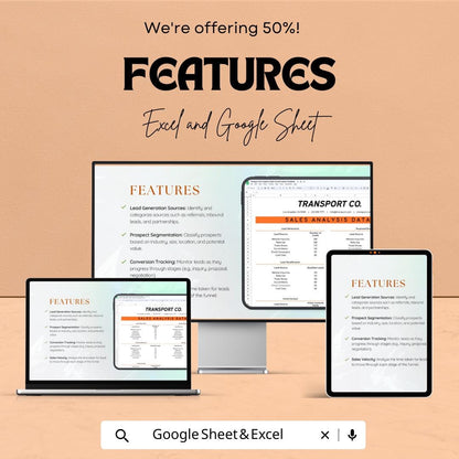Sales Funnel Analysis Template | Transport and Logistics Lead Tracker | Google Sheet & Excel Funnel KPI Dashboard | B2B Sales Report
