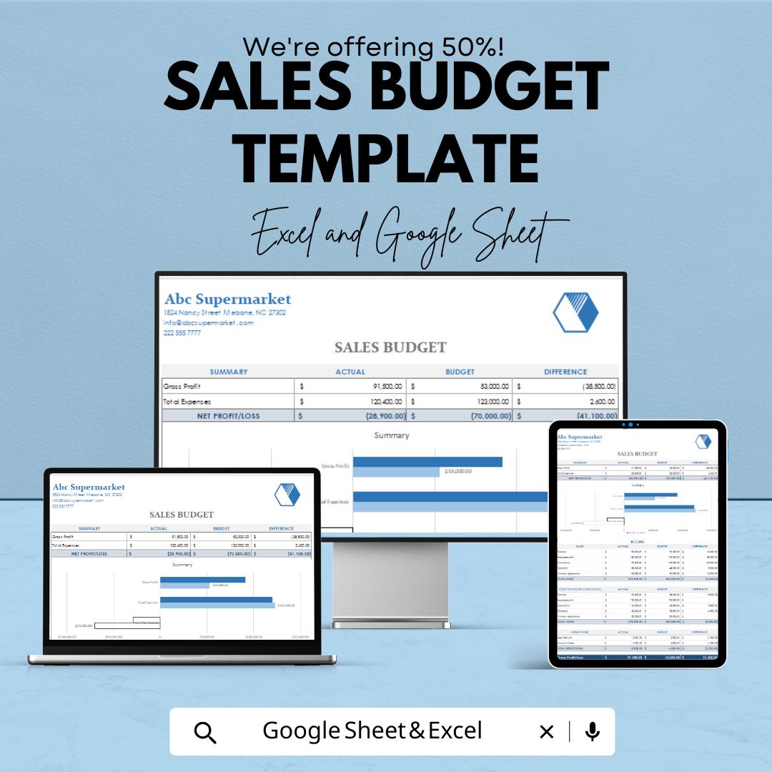 Sales Budget Template | Excel and Google Sheets Sales Forecasting Tool | Expense Tracking and Profit Analysis | Business Budget Planner