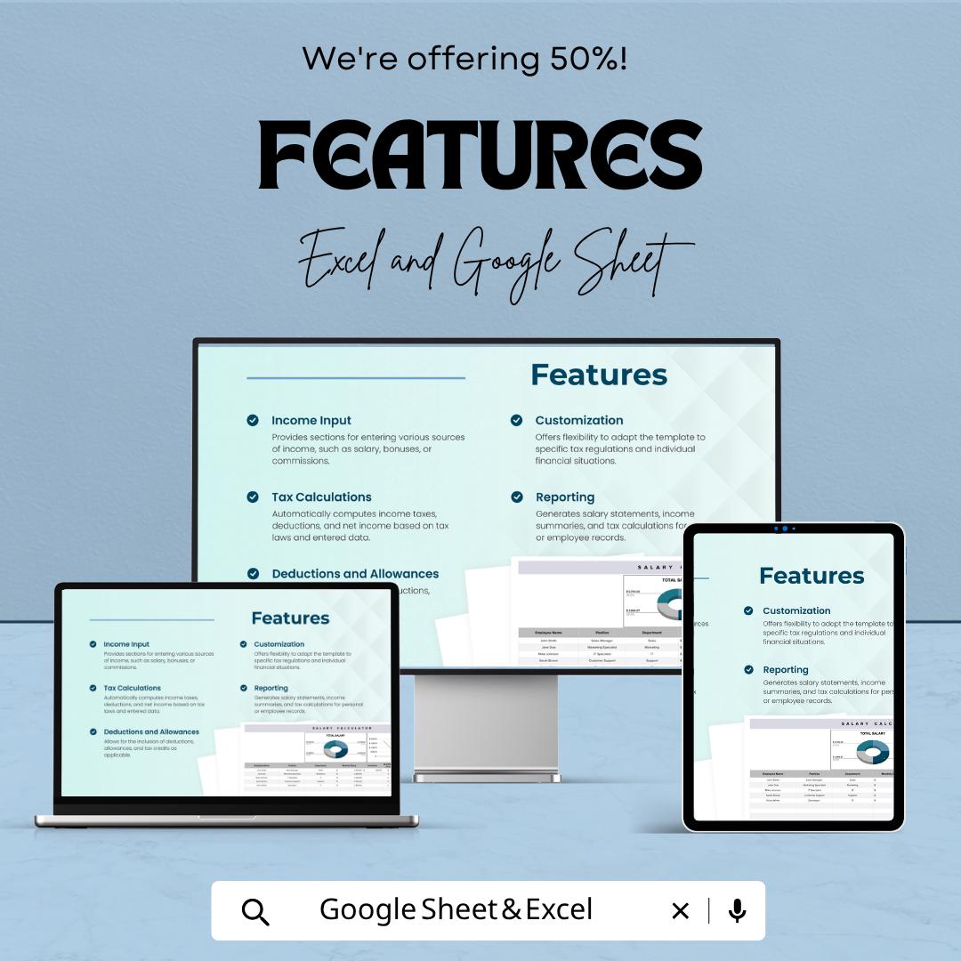 Salary Calculator Template | Payroll Calculator Spreadsheet | Employee Salary Sheet | Monthly Salary Tracker | Payroll Management Template
