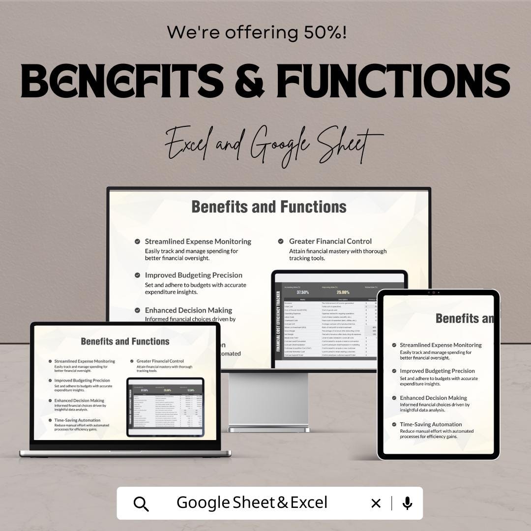 Financial Cost Efficiency Tracker Template | Cost Analysis Spreadsheet | Budget Efficiency Dashboard | Business Finance Tracker
