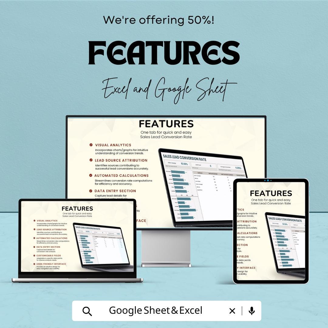 Sales Lead Conversion Rate Template | Excel & Google Sheets | Lead Tracking Spreadsheet | Sales Funnel Metrics | Conversion Tracker