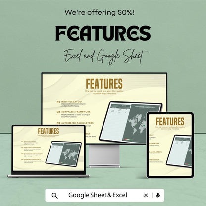 Competitor Location Map Template Excel, Market Analysis Map, Business Competitor Tracker, Google Sheets Dashboard, Market Share Map