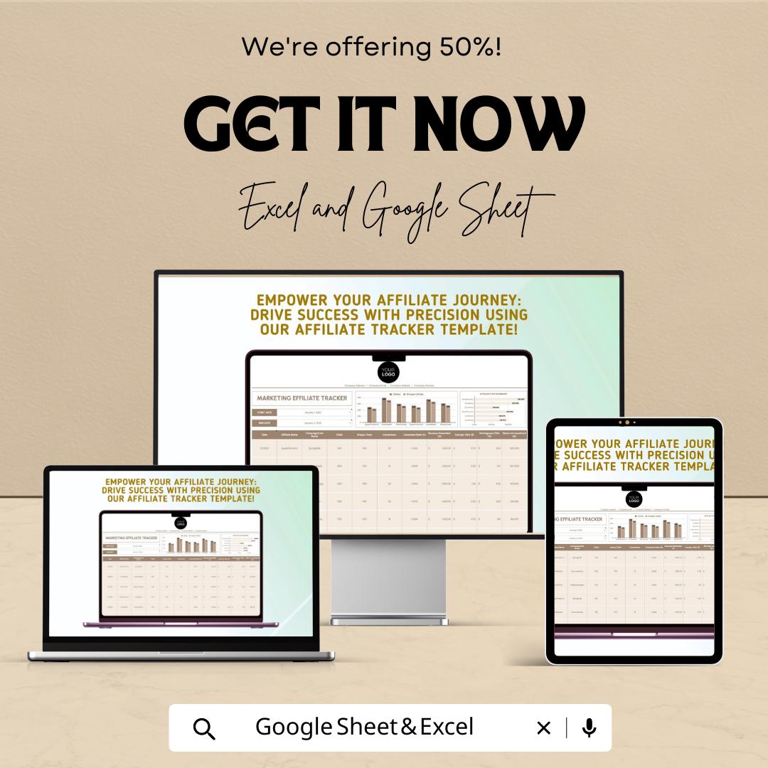 Marketing Affiliate Tracker Template  | Affiliate Program Spreadsheet | Commission Tracking Dashboard | ROI & Conversion Tracker