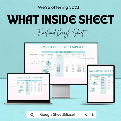 Employee List Template - Excel & Google Sheet, Employee Directory, Workforce Tracker, Customizable HR Tool