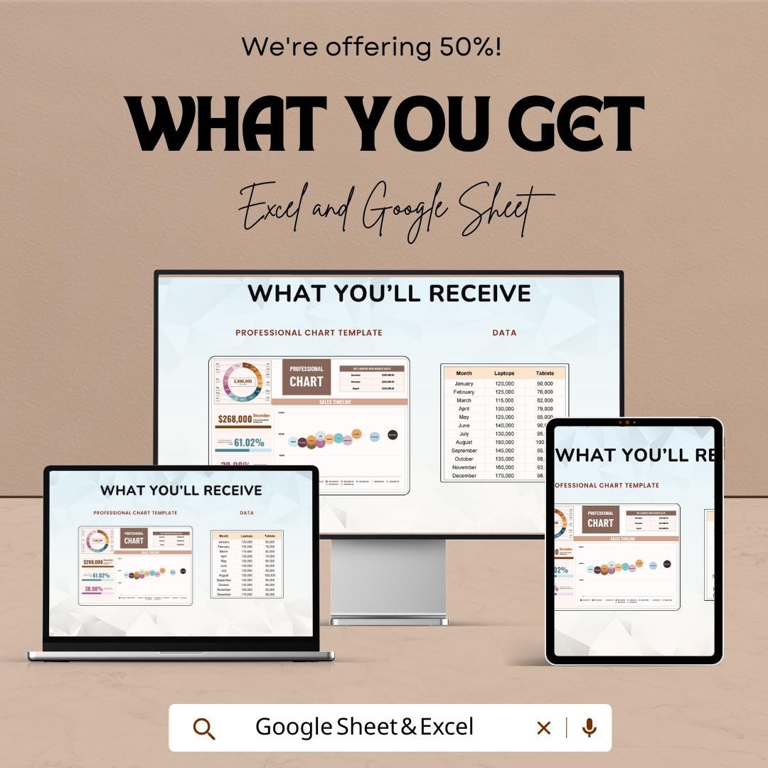 Professional Sales & Performance Chart Sheet | Customizable Pie and Data Visualization Template | Monthly and Yearly Data Tracking