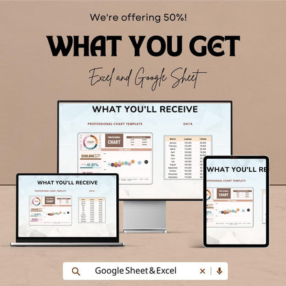Professional Sales & Performance Chart Sheet | Customizable Pie and Data Visualization Template | Monthly and Yearly Data Tracking