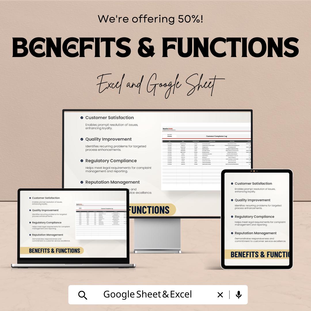 50% Off | Customer Complaints Log Sheet Template for Excel & Google Sheets | Track Complaints and Enhance Customer Satisfaction
