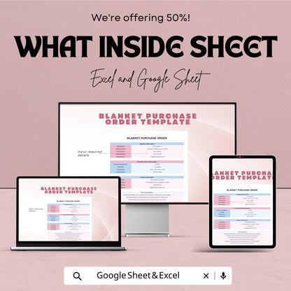 Blanket Purchase Order Sheet - Google Sheets & Excel - Purchase Order Management - Customizable Template