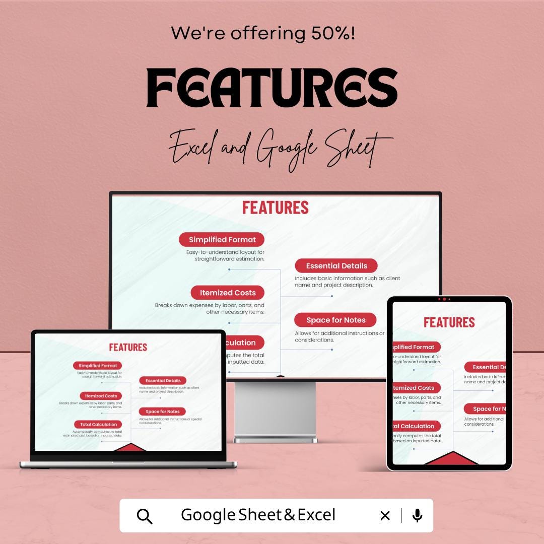 Repair Estimate Template Excel | Service Estimate Invoice | Contractor Quote Template | Auto Repair Estimate Sheet | Google Sheets Estimate