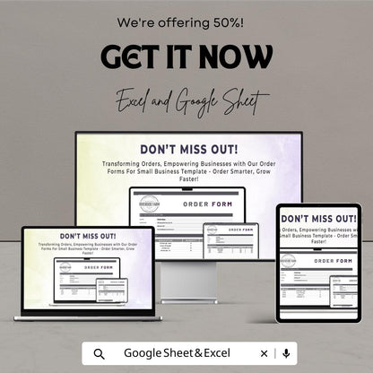 Order Forms for Small Business | Excel and Google Sheet Template | Streamline Your Orders & Boost Efficiency