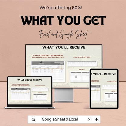 Startup Contract Management Template | Contract Tracker Spreadsheet | Expiry Alert System | Contract Management System |