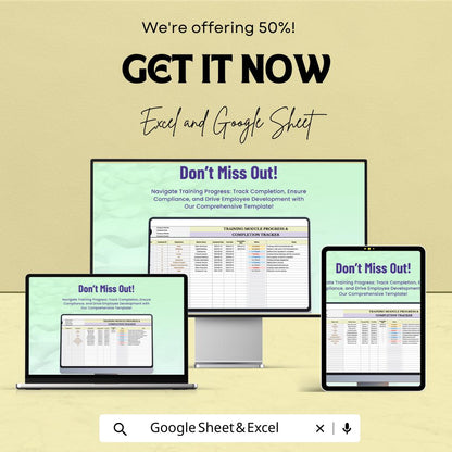 Training Tracker Template, HR Training Log, Employee Training Spreadsheet, Course Completion Tracker, Excel & Google Sheets HR Tool