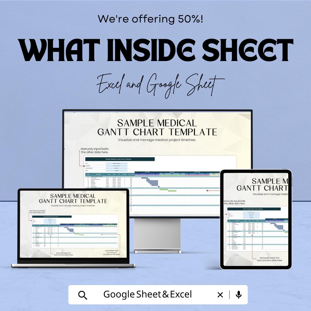 Sample Medical Gantt Chart Template for Excel & Google Sheets | Editable Project Timeline | Healthcare Task Planner