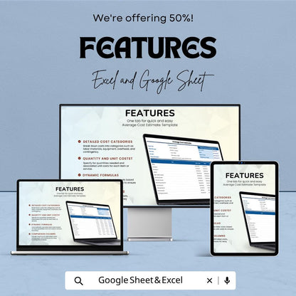 Average Cost Estimate Template | Project Cost Estimator Spreadsheet | Budget Planning Template | Cost Analysis Sheet