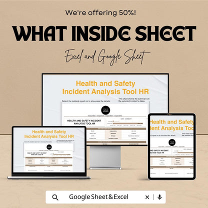 Health and Safety Incident Analysis Tool HR Template | Workplace Incident Report Tracker | Excel & Google Sheets