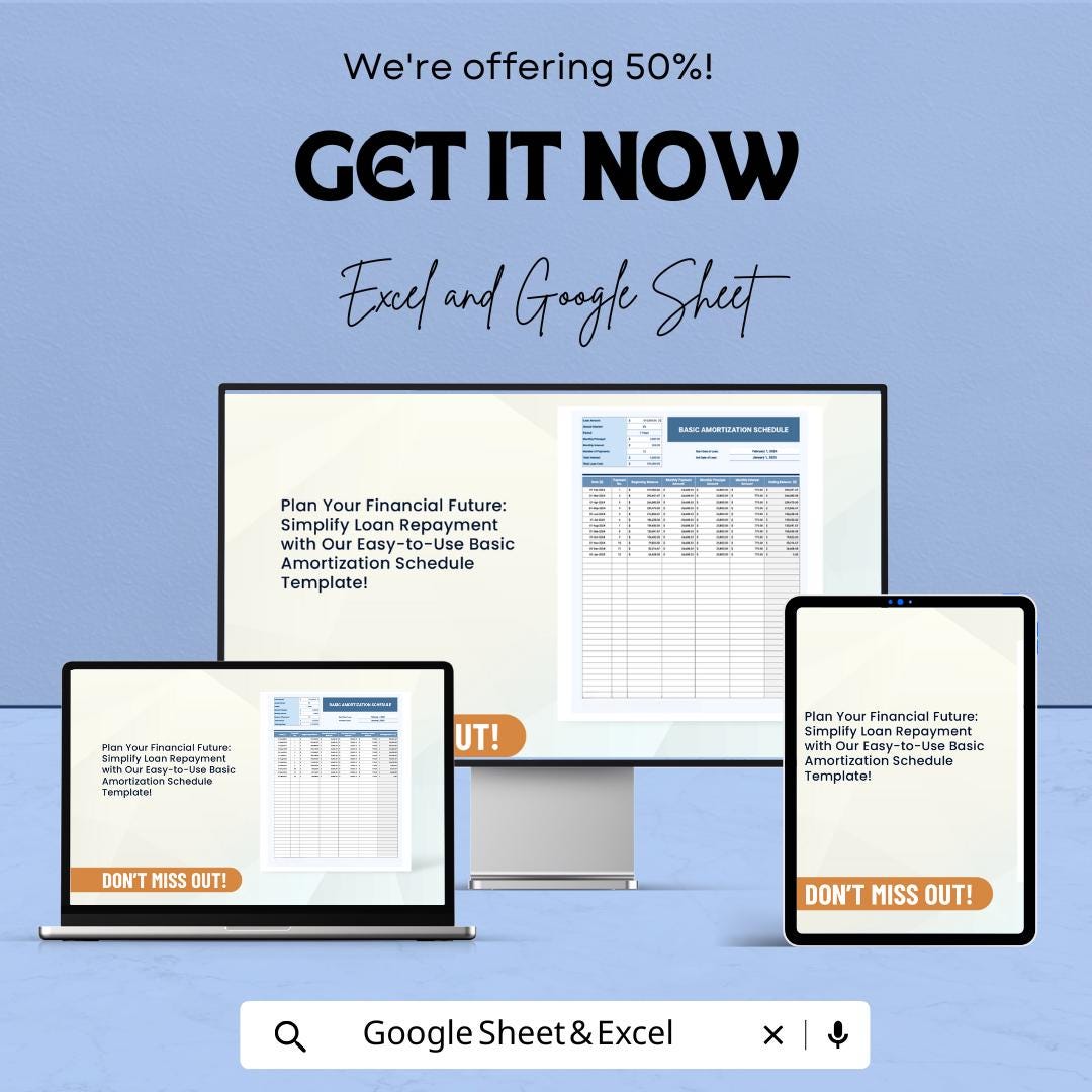 Basic Amortization Schedule Template - Google Sheets, Loan Payment Tracker, Financial Planning, Budgeting Tool, Amortization Calculator,
