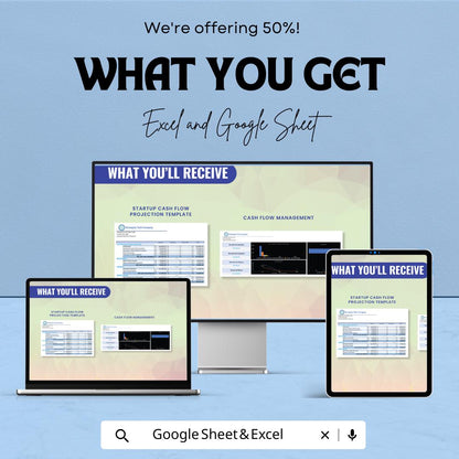 Startup Cash Flow Projection Template | Google Sheets & Excel | Business Cashflow Forecast | Monthly Finance Planner | Editable Spreadsheet