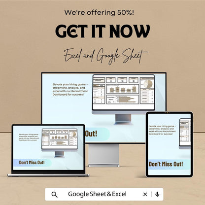 Recruitment Dashboard | Google Sheet Template - Applicant Tracking, Hiring Metrics, Performance Analytics, Recruitment Management Dashboard