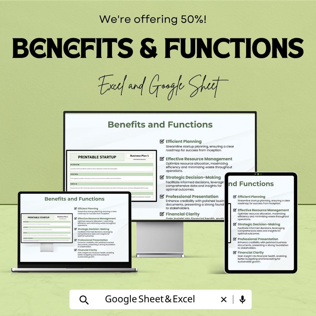 Printable Startup Template | Business Plan Spreadsheet | Startup Business Planner | Excel & Google Sheets | Entrepreneur Planning Template