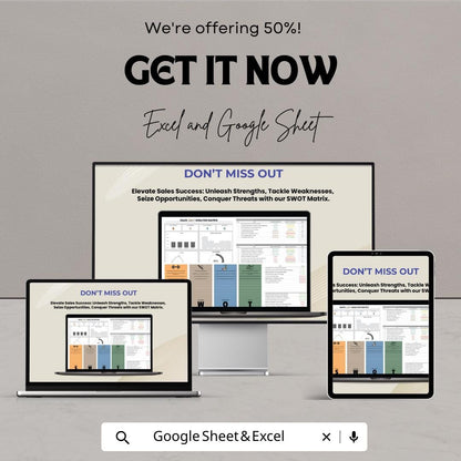 Sales SWOT Analysis Matrix Template | Excel & Google Sheets | Sales Strategy Planner | SWOT Spreadsheet | Business Analysis Tool