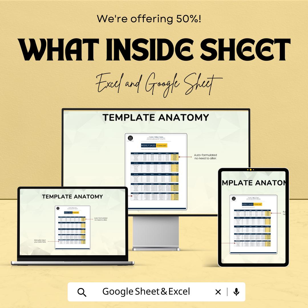 Weekly Sales Forecast Sheet – Excel and Google Sheet Template | Sales Planning & Tracking | 50% Off