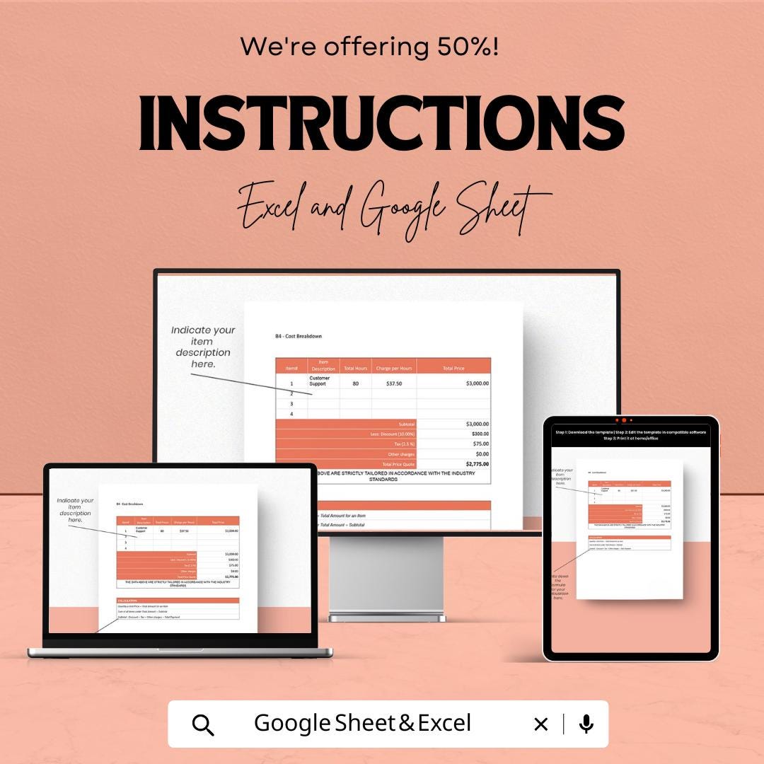 Simple Freelance Invoice Template - Excel & Google Sheets - Easy-to-Use, Customizable Invoice for Freelancers