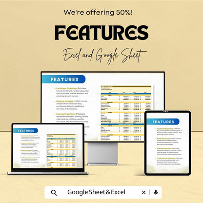 Daycare Financial Projections Template | Childcare Business Budget Spreadsheet | Excel & Google Sheets Financial Plan | Profit Forecast Tool
