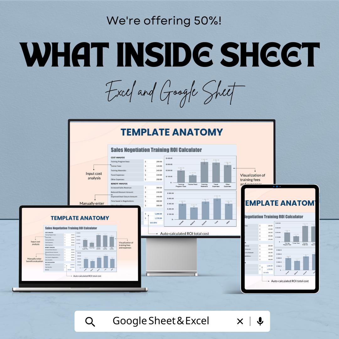 Sales Negotiation Training ROI Calculator Template | Training Cost Benefit Analysis, ROI Tool, Sales Performance Template