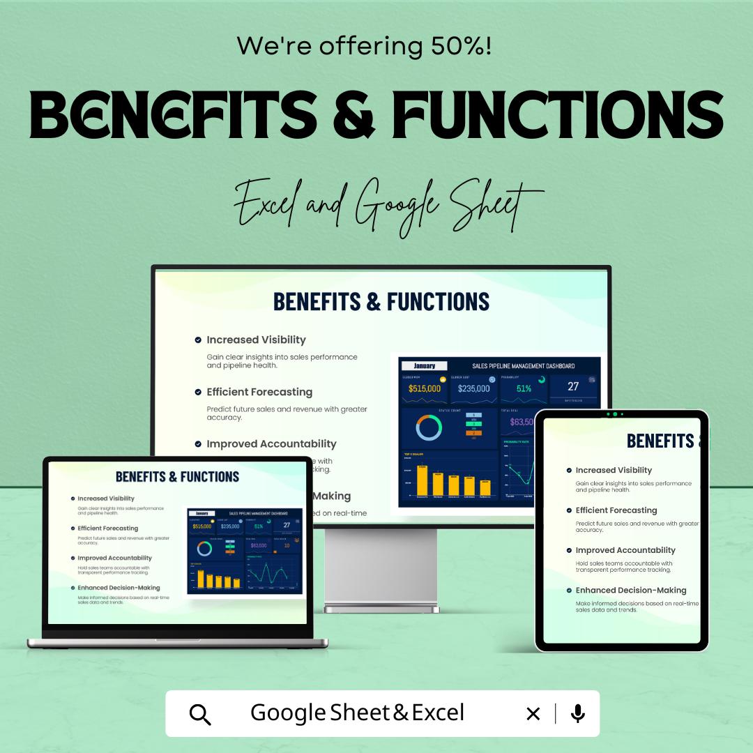 Sales Pipeline Management Dashboard Template | Excel and Google Sheets | Sales Tracking, Forecasting, & Data Visualization