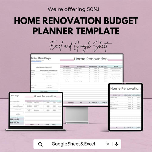 Home Renovation Budget Planner | Renovation Cost Tracker | Home Remodel Budget Spreadsheet | Construction Budget Planner