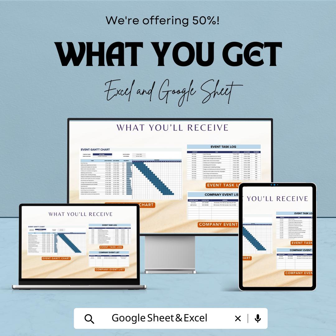Event Gantt Chart Template Excel, Event Planning Timeline, Project Schedule Spreadsheet, Task Tracker, Google Sheets Event Planner