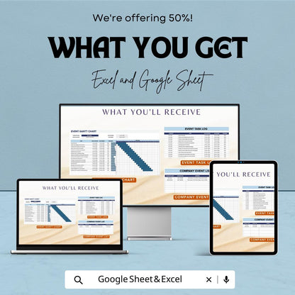 Event Gantt Chart Template Excel, Event Planning Timeline, Project Schedule Spreadsheet, Task Tracker, Google Sheets Event Planner