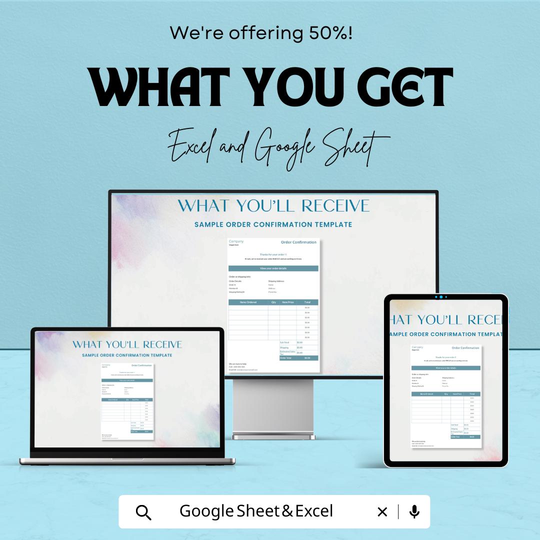 Sample Order Confirmation Sheet | Excel & Google Sheet Template | Customizable Order Tracking | Invoice Confirmation | Instant Download