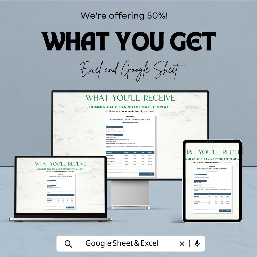 Commercial Cleaning Estimate Template | Cleaning Service Quote Sheet | Google Sheets & Excel Estimate Form | Office Cleaning Quote