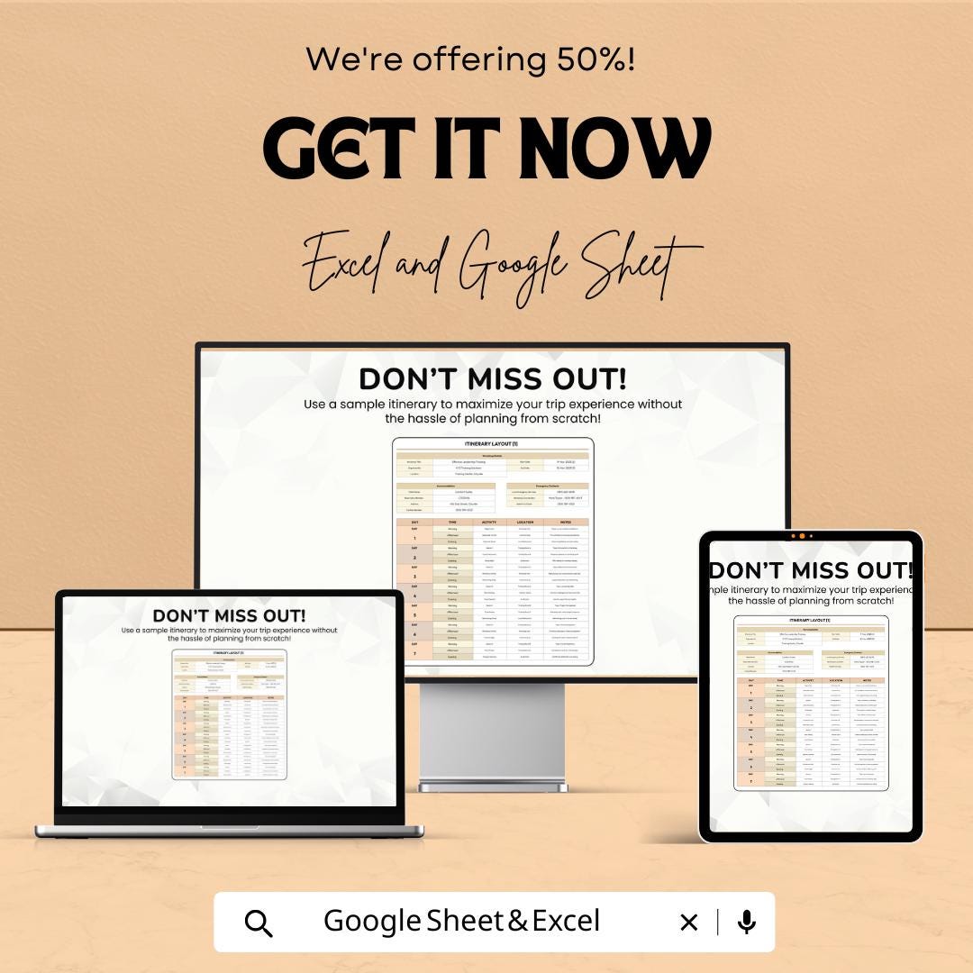 Sample Itinerary Sheet - Editable Excel & Google Sheets Template for Easy Trip Planning