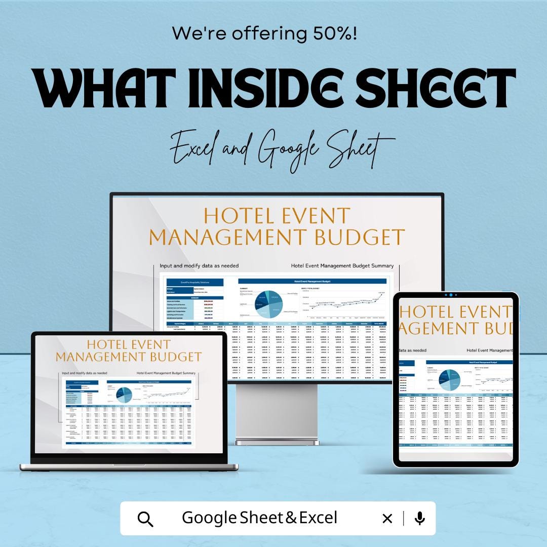 Hotel Event Management Budget Sheet | Excel and Google Sheet Template | Cost Tracking & Planning | Event Budget Planner for Hotels