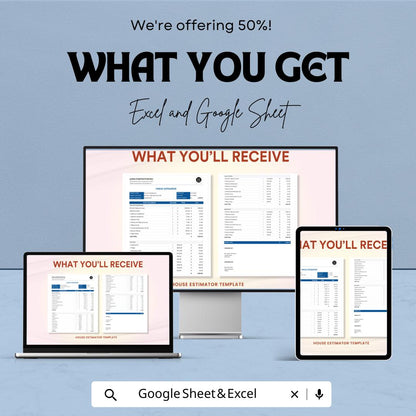 House Estimator Template | Construction Cost Estimate sheets | Home Building Budget Planner | Excel & Google Sheet Project Estimation Tool